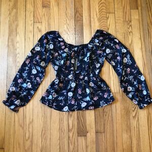 Papermoon NWT Women's Black Floral Sinch Waist Bubble Blouse - Size S